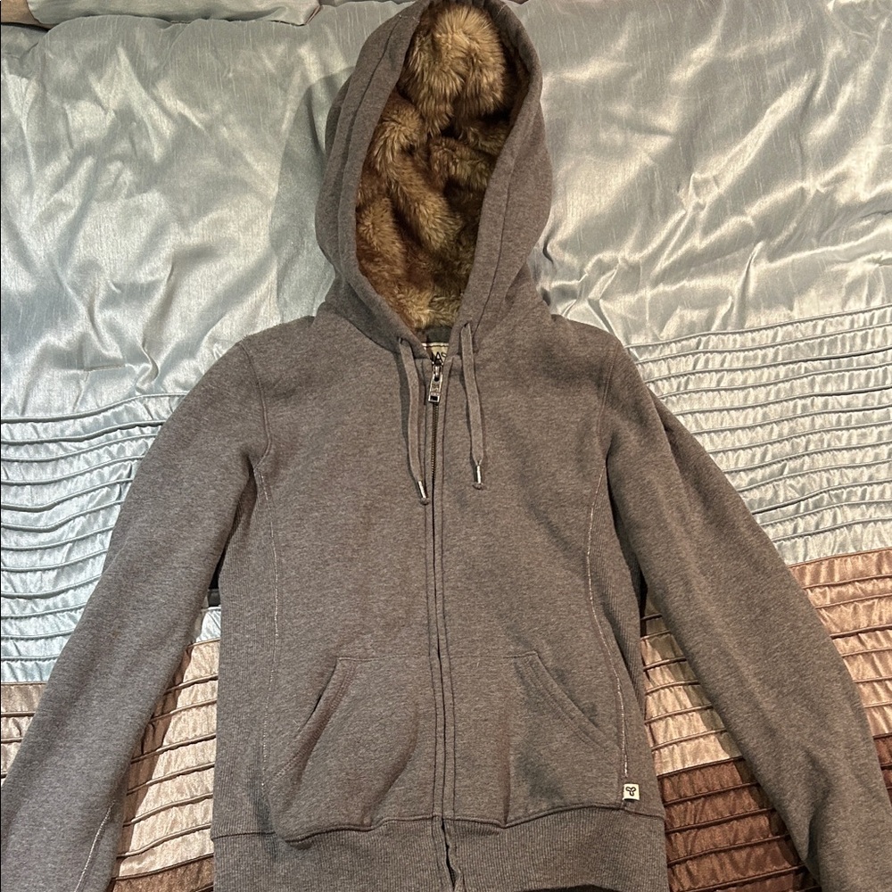 TNA Gray Faux Fur Hoodie